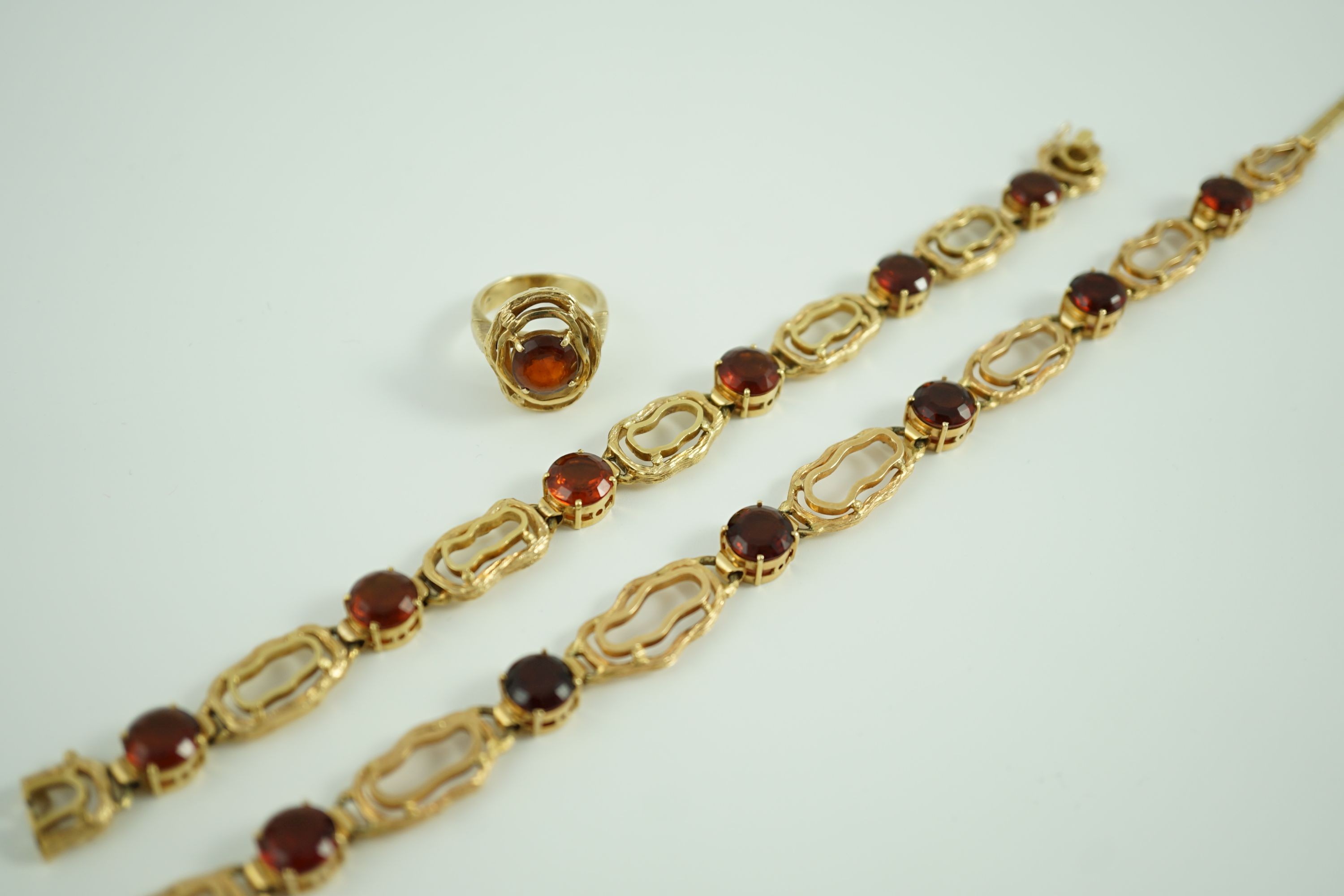 A stylish suite of Austro-Hungarian 14k gold and citrine set jewellery